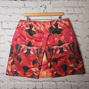 Ted Baker Galwai Jungle Orchid Print Floral A-Line Mini Skirt Pink Red New Sz 5